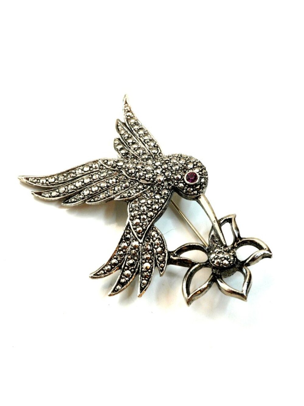 Vintage Avon 1992 Hummingbird Flower Rhinestone Brooch